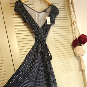 Banana Republic Black and White Polka Dot Wrap Dress Knee Length NWT